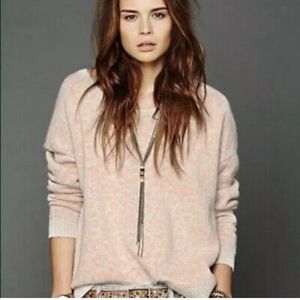Free People Peach Cream Animal Cheetah Leopard Print Sweater Boxy Alpaca M